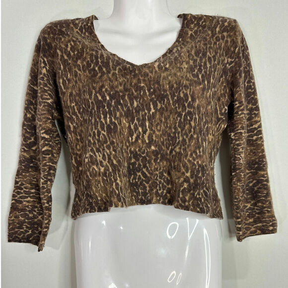Reformation Brown Animal Leopard Print‎ V-Neck Cropped Sweater Size Small - Picture 1 of 6